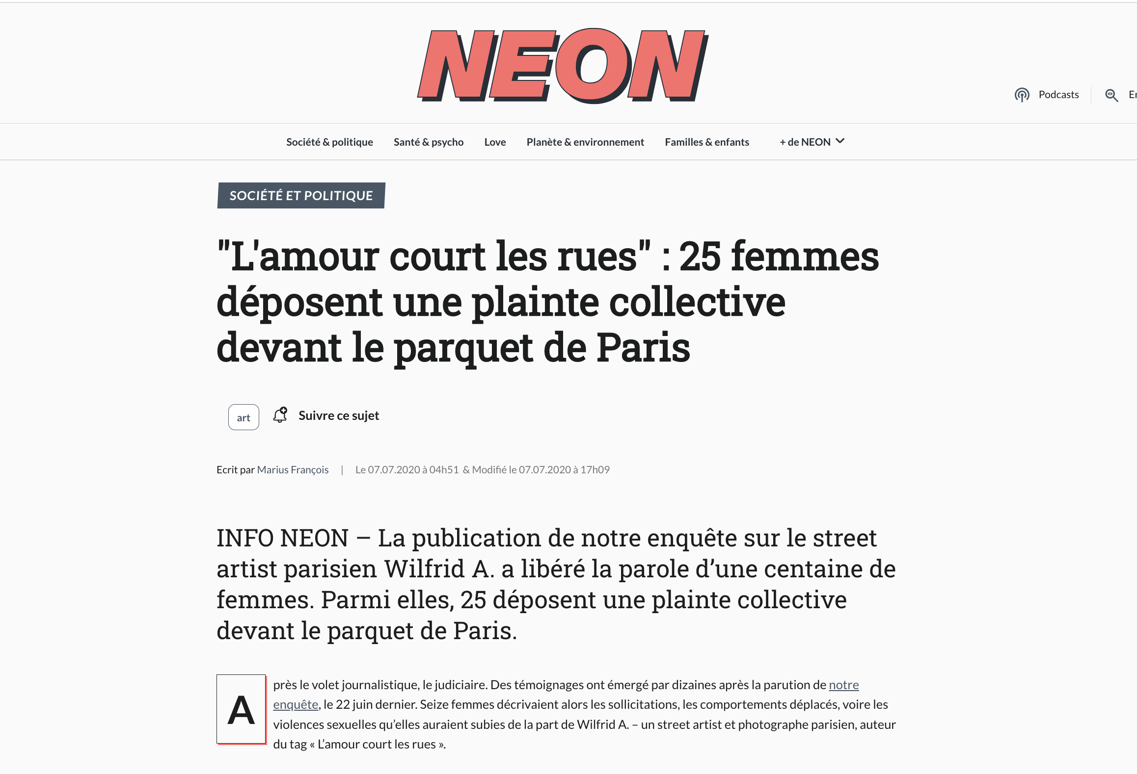 Capture écran article Néon